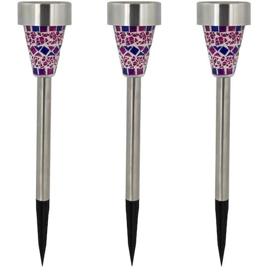 15.5" Purple Mosaic Stained Glass Solar Powered LED Pathway Markers By Northlight in Stainless-Steel | 15.5" x 3" | Michaels®